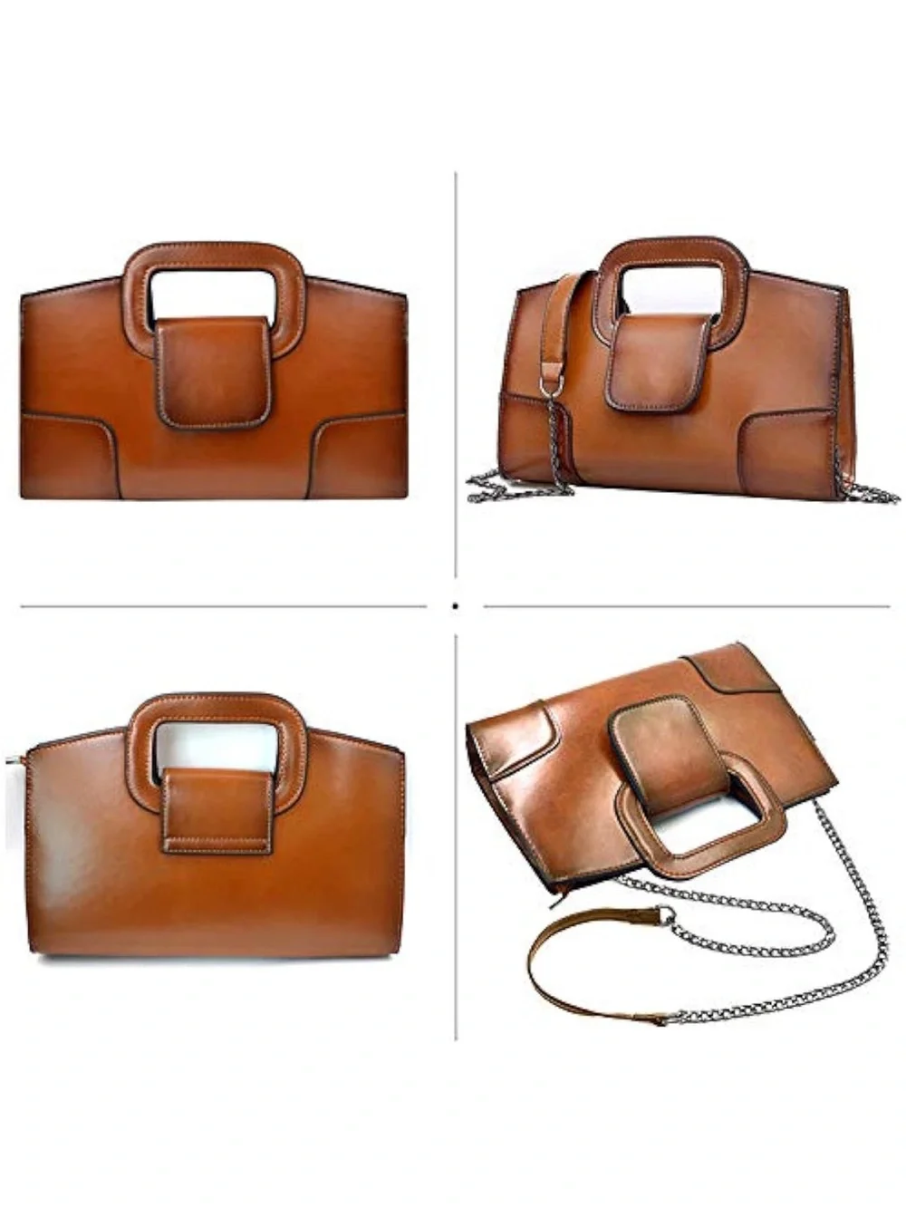 Classic Tan Leather Top-Handle Bag - Women's Elegant Handbag - Picture 2 of 5